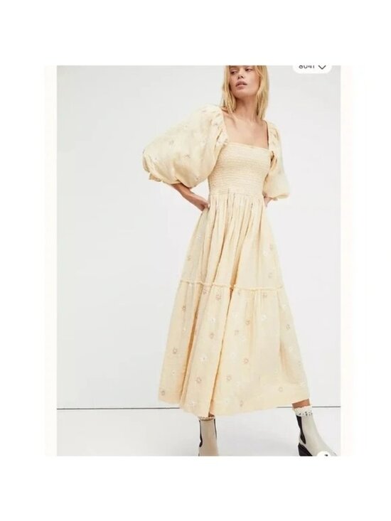 Free People Dresses & Skirts - Free People Dahlia Maxi Dress Butter Yellow Boho Embroidered Hippie Womens Small